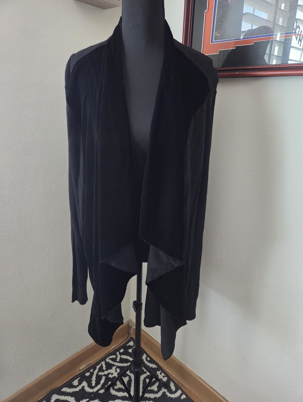 Michael Kors Black Draped Open-Front Velvet Mixed Media Sweater Cardigan 3X